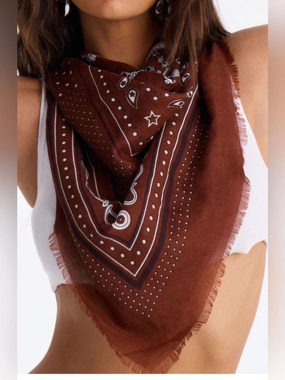 Brown Western Heart Oversized Bandana Scarf for Women